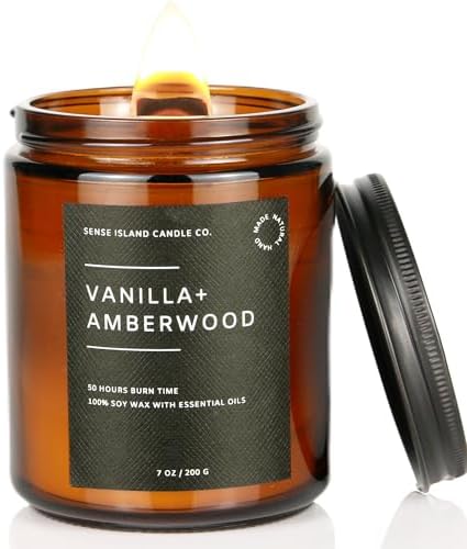 Vanilla Amberwood Wood Wick Candle for Men 50 Hour Burn