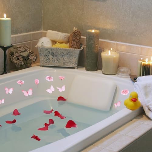 Non Slip Bathtub Stickers 6PCS Pink Butterfly Anti-Slip Decals with Scraper