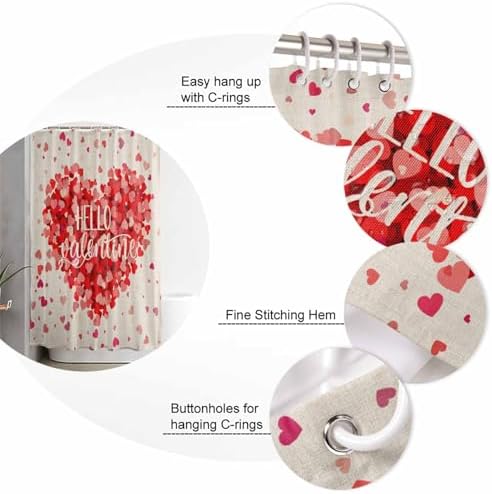 Retro Love Heart red and pink combo shower curtain set