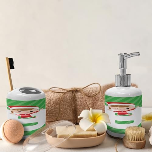 Ambesonne Christmas Alphabet Soap Dispenser and Toothbrush Holder Set
