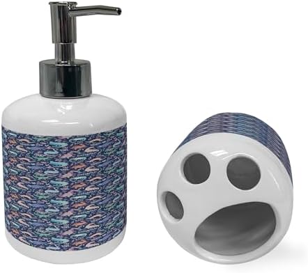 Ambesonne Dinosaur Collection - Ceramic Toothbrush Holder Soap Dispenser Set