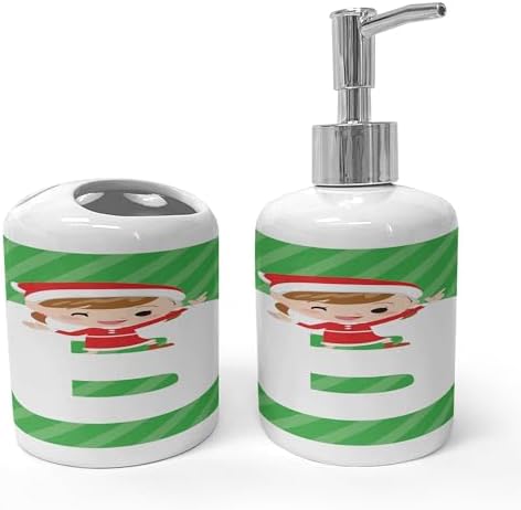Ambesonne Christmas Alphabet Soap Dispenser and Toothbrush Holder Set