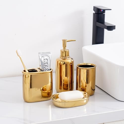 Wodlo 4-Piece Gold Ceramic Bathroom Accessory Set