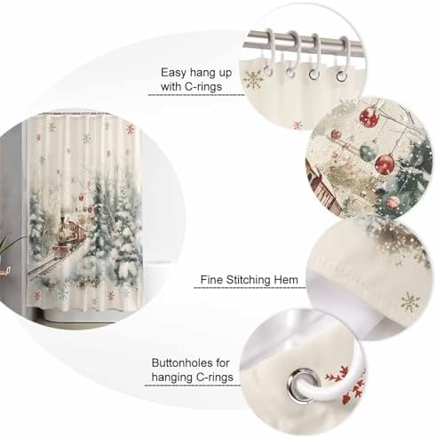4PC Christmas Train Forest Shower Curtain Set with Non-Slip Rugs