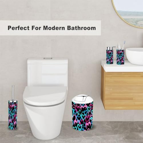 Bathroom Accessory Set by XNGJEMVWXO - 6 Piece Bright Hearts Stars Design