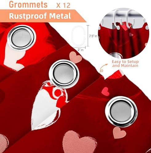 4 Pcs Red Heart Shower Curtain Set with Rugs and Hooks
