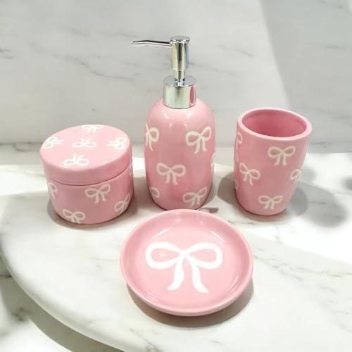 Luxape Bow 4-Piece Ceramic Bathroom Set - Pink