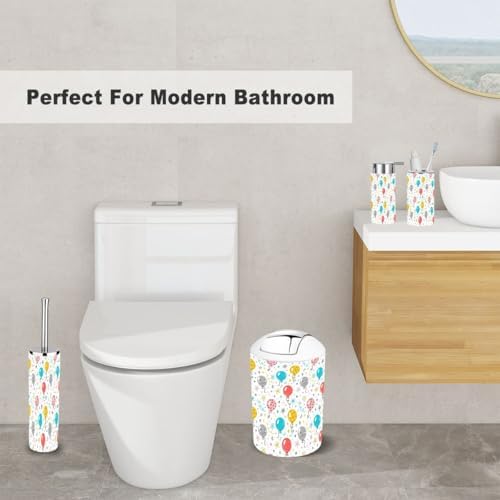 6 Piece Festive Bathroom Accessory Set with Cute Balloons Stars Doodles