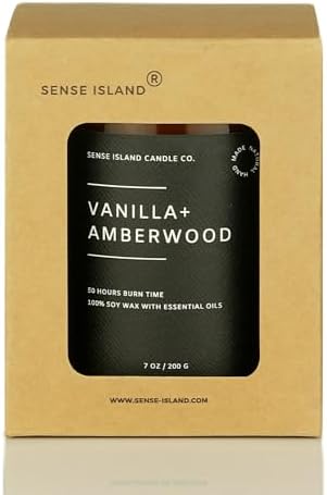 Vanilla Amberwood Wood Wick Candle for Men 50 Hour Burn