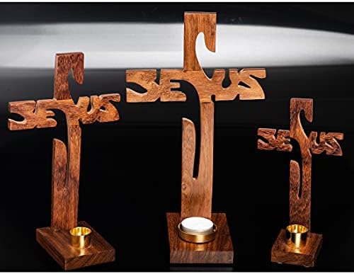 NKlaus Wood Standing Cross with Jesus Carving 19cm Height