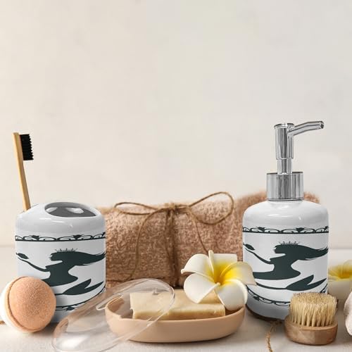 Ambesonne Mermaid Soap Dispenser Toothbrush Holder Set