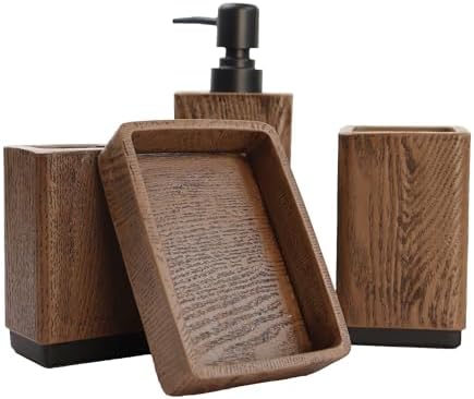 Hymmah Wood Grain Bathroom Accessory Set 4 Pcs