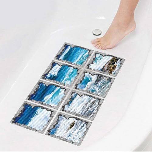 Non Slip Bathtub Stickers Square Blue Sea Waves 8pcs