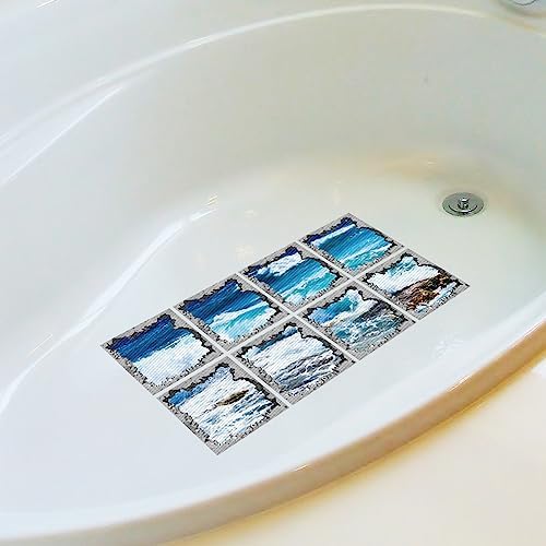 Non Slip Bathtub Stickers Square Blue Sea Waves 8pcs