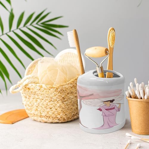 Umbrella Girl Soap Dispenser Toothbrush Holder Set Polish Pink