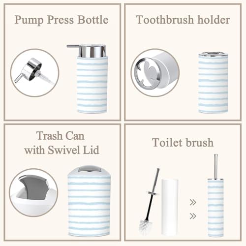 6-Piece Summer Blue Stripes Bathroom Set
