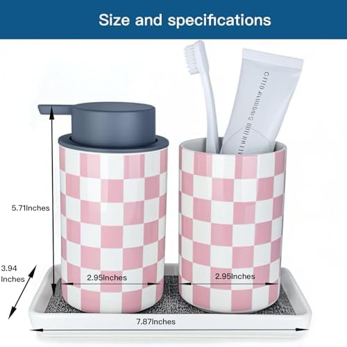 Pink Checkered Ceramic Bathroom Accessory Set 1