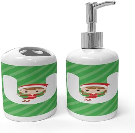 Ambesonne Christmas Alphabet Soap Dispenser and Toothbrush Holder Set 1