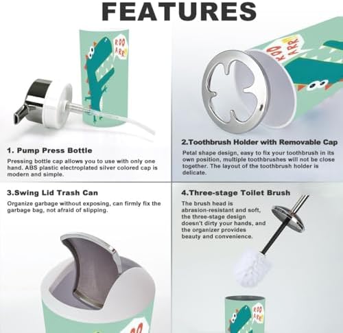 JBNJANKDAV Dinosaur-Themed 6-Piece Bath Accessories Set for Kids