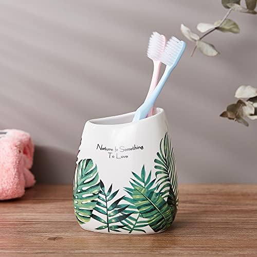Elegant Bath Accessory Set Tropical Leaves Design