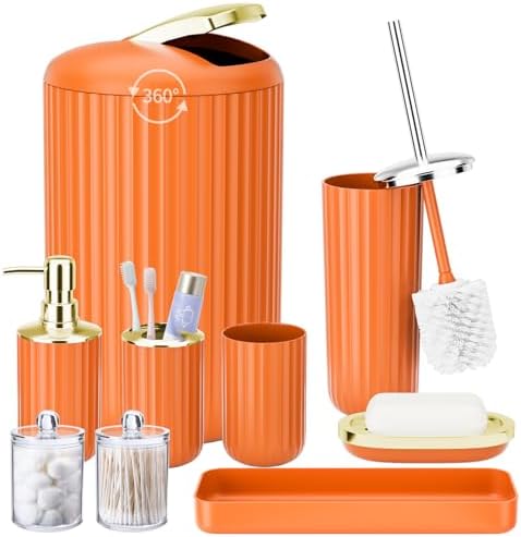 Complete Orange Bathroom Accessory Set for Home Kitchen