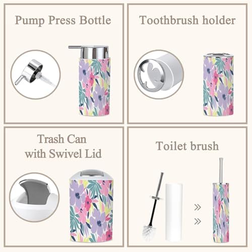 Colorful Trendy Floral Bathroom Accessory Set