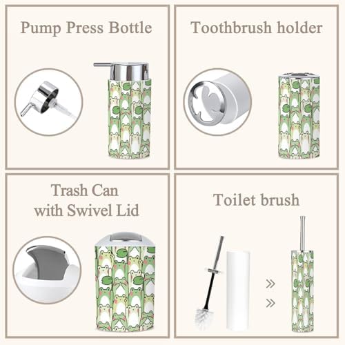 6 Piece Cute Frog Bathroom Accessories Set