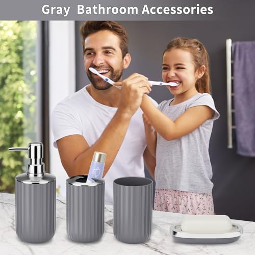 24PCS Gray Bathroom Accessory Set with Shower Curtain Rugs