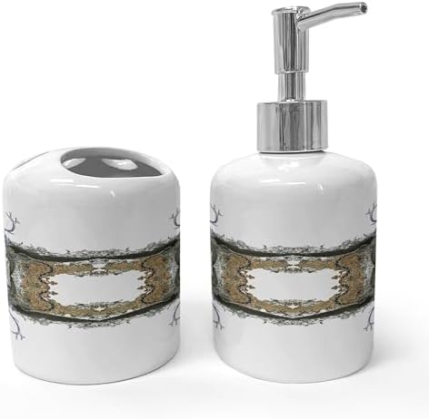 Ambesonne Victorian Soap Dispenser and Toothbrush Holder Set Violet Tan Pearl