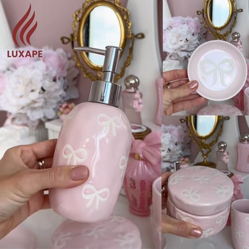 Luxape Bow 4-Piece Ceramic Bathroom Set - Pink