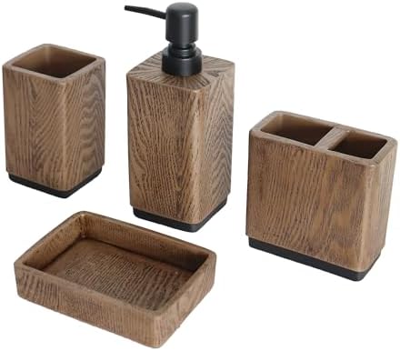 Hymmah Wood Grain Bathroom Accessory Set 4 Pcs