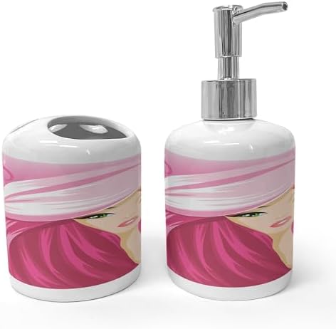 Feminine Soap Dispenser Toothbrush Holder Set