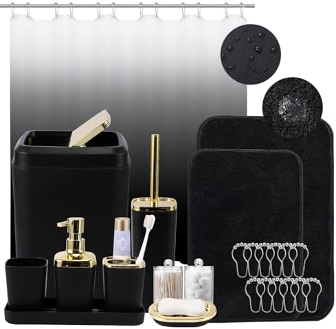 XLHOMO 24PC Bathroom Accessory Set with Shower Curtain and Rugs