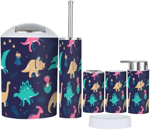 Dinosaur Bathroom Accessories Set 6 Pcs Modern Decor