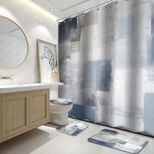Lnond 4Pcs Bathroom Curtain Set with Rugs and Accessories