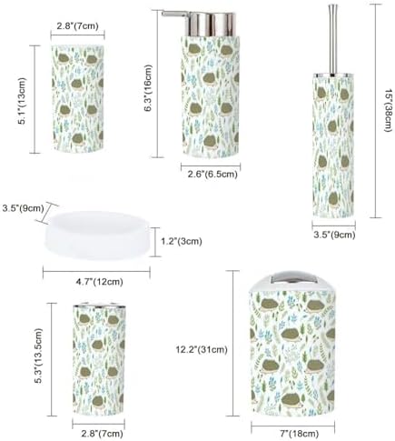 Bathroom Accessories Set 6 Pieces Cute Hedgehogs Floral Design