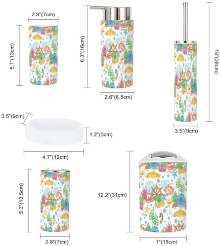Aesthetic Fish-Print 6-Piece Stick-on Modern Bath Accessories Set