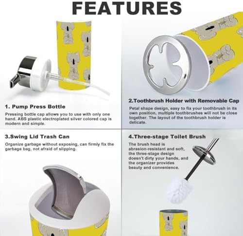 Stylish 6-Piece Bathroom Accessory Set with Koala Cute Design