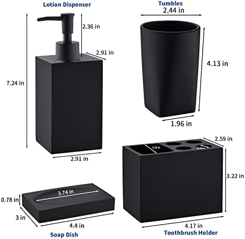 5-Piece Bathroom Accessory Set Matte Black Modern Design