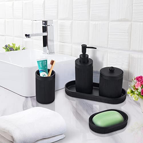 Deobath 5Pcs Matte Black Bathroom Accessory Set