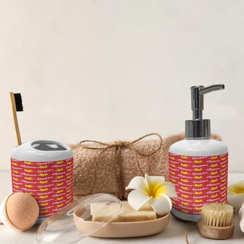 Ambesonne Queen Soap Dispenser and Toothbrush Holder Set