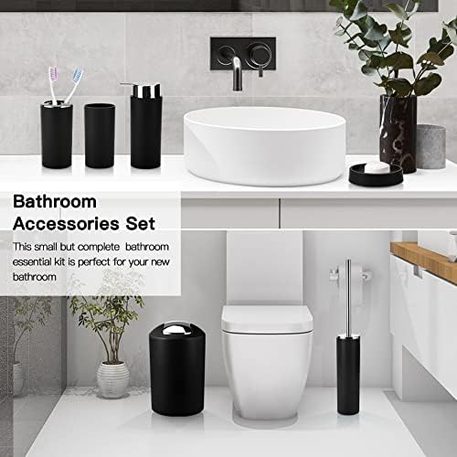 Stylish 6-Piece Black Bathroom Accessory Set With Essential bath essentials