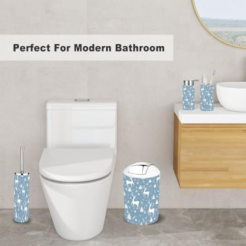 6 Piece Bathroom Accessory Set with Deer Christmas Pattern