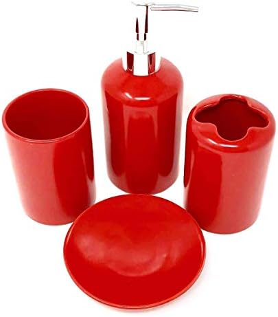 Stylish Ceramic Bathroom Accessory Set - Red