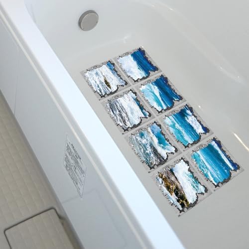 Non Slip Bathtub Stickers Square Blue Sea Waves 8pcs