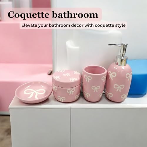 Luxape Bow 4-Piece Ceramic Bathroom Set - Pink