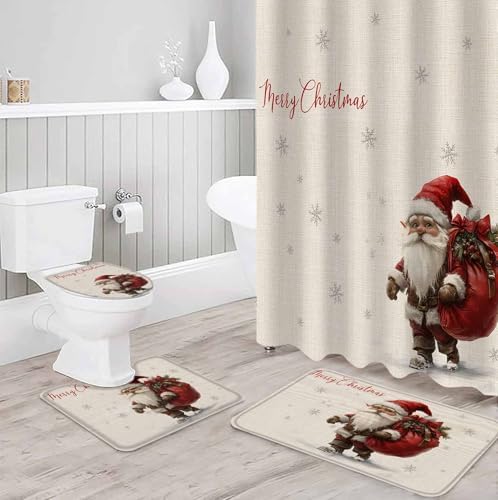4-Piece Christmas Bathroom Set Retro Santa Accessories