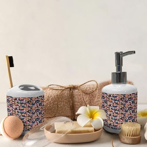 Bathroom Accessory Set - Toothbrush holder soap dispenser by Ambesonne