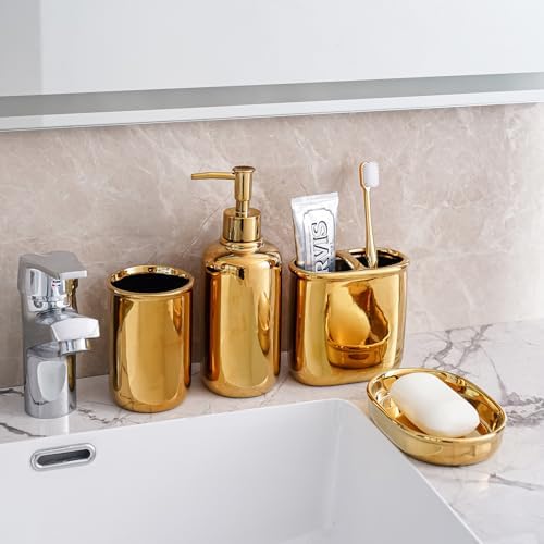 Wodlo 4-Piece Gold Ceramic Bathroom Accessory Set