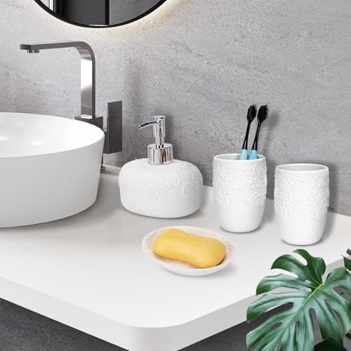 Elegant ceramic white bathroom accessory set for a modern touch